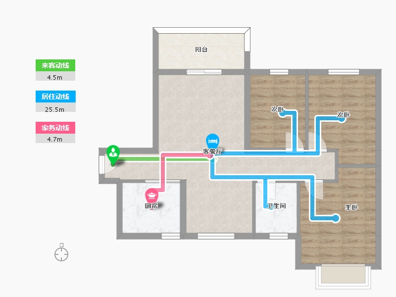 湖南省-长沙市-恒大清澜苑4栋6号户型105m²-75.55-户型库-动静线