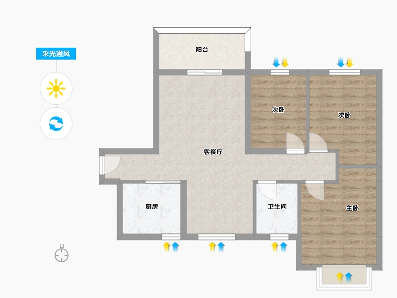 湖南省-长沙市-恒大清澜苑4栋6号户型105m²-75.55-户型库-采光通风