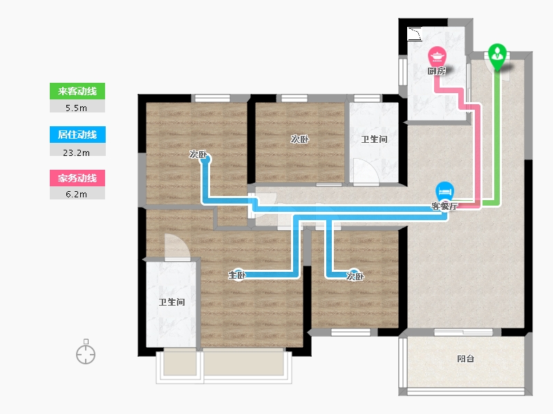 湖南省-长沙市-保利中环广场B8号栋C-2户型124m²-88.93-户型库-动静线