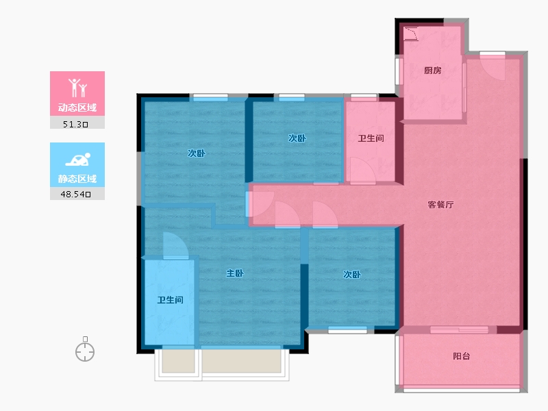 湖南省-长沙市-保利中环广场B8号栋C-2户型124m²-88.93-户型库-动静分区