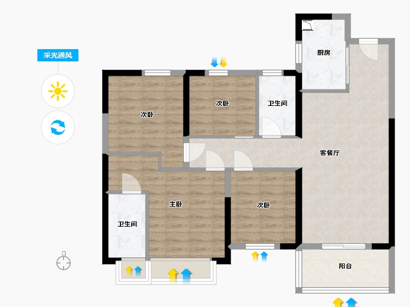 湖南省-长沙市-保利中环广场B8号栋C-2户型124m²-88.93-户型库-采光通风