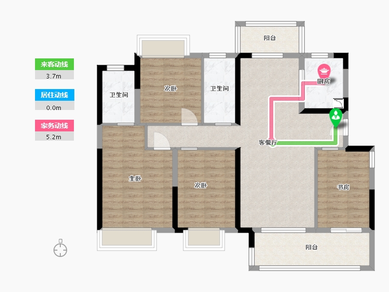 湖南省-长沙市-保利中环广场B8号栋E-2户型141m²-104.43-户型库-动静线