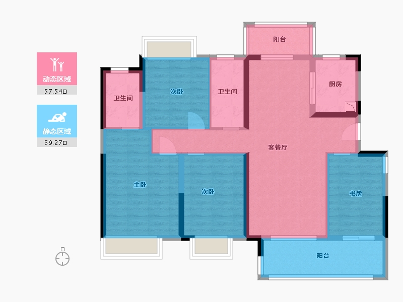 湖南省-长沙市-保利中环广场B8号栋E-2户型141m²-104.43-户型库-动静分区