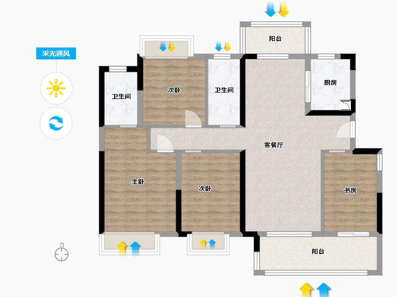 湖南省-长沙市-保利中环广场B8号栋E-2户型141m²-104.43-户型库-采光通风