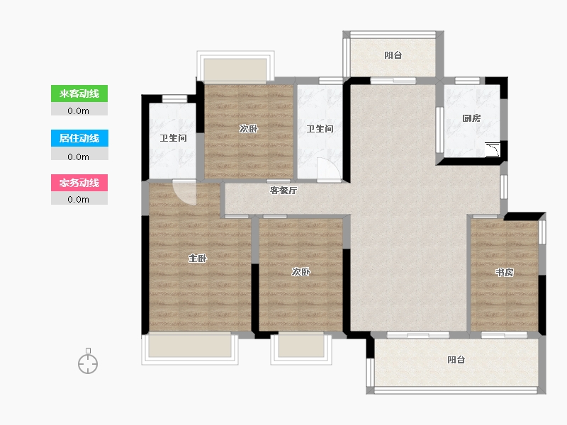 湖南省-长沙市-保利中环广场B7号栋E-3户型144m²-104.28-户型库-动静线