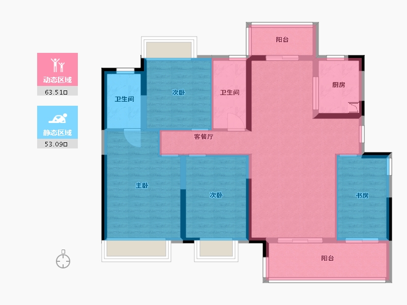 湖南省-长沙市-保利中环广场B7号栋E-3户型144m²-104.28-户型库-动静分区