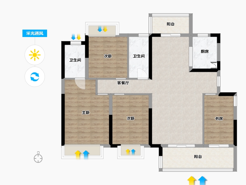 湖南省-长沙市-保利中环广场B7号栋E-3户型144m²-104.28-户型库-采光通风