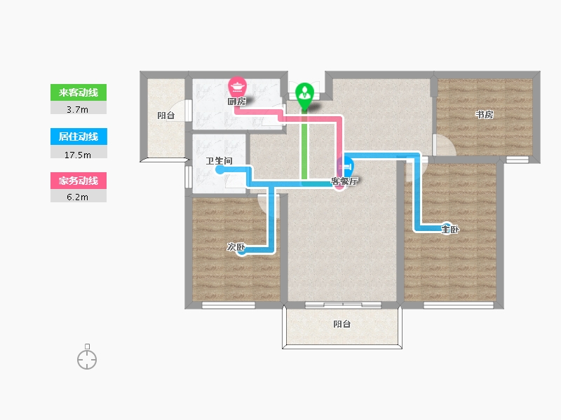 湖南省-长沙市-深业堤亚纳湾B1户型109m²-87.20-户型库-动静线