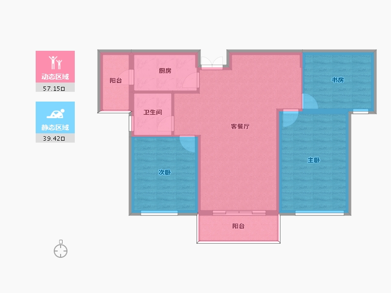 湖南省-长沙市-深业堤亚纳湾B1户型109m²-87.20-户型库-动静分区