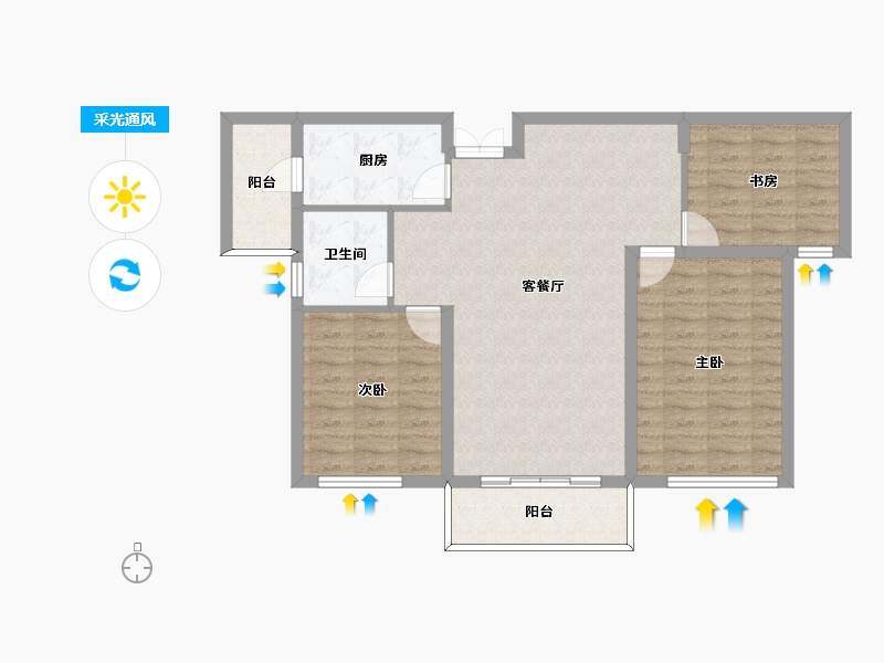 湖南省-长沙市-深业堤亚纳湾B1户型109m²-87.20-户型库-采光通风