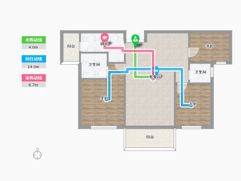 湖南省-长沙市-深业堤亚纳湾D1户型113m²-90.50-户型库-动静线