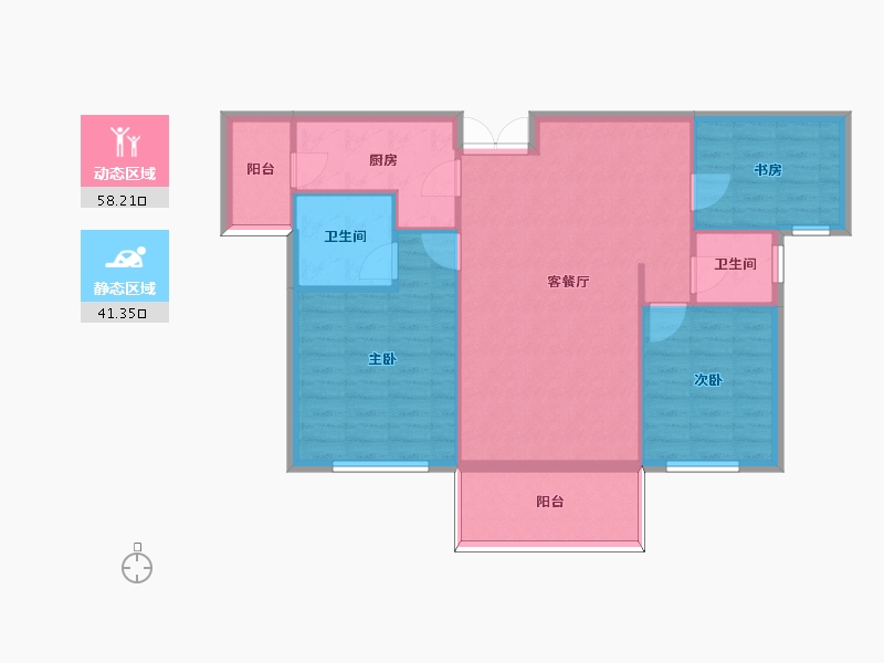 湖南省-长沙市-深业堤亚纳湾D1户型113m²-90.50-户型库-动静分区