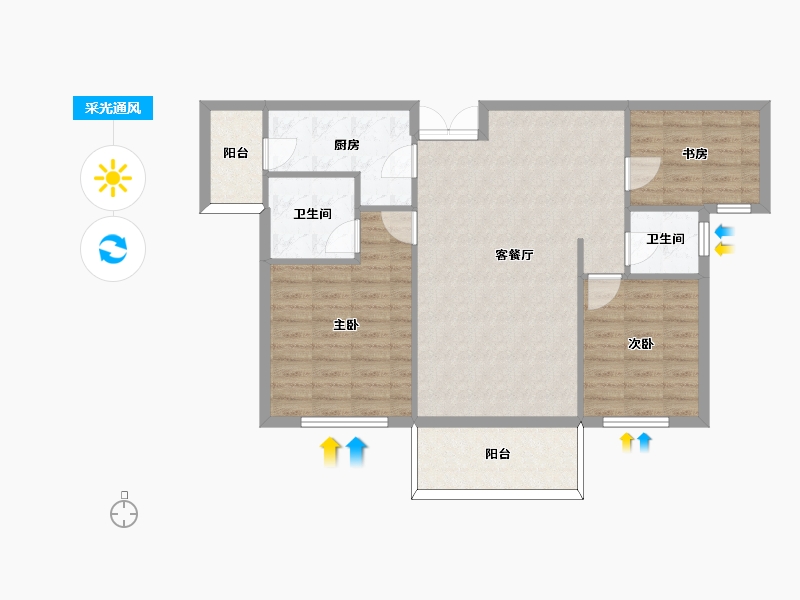 湖南省-长沙市-深业堤亚纳湾D1户型113m²-90.50-户型库-采光通风