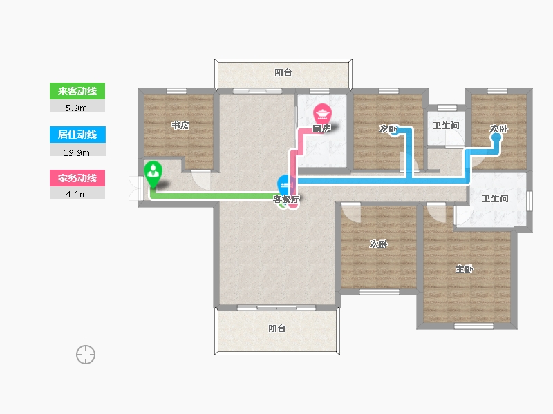 湖南省-长沙市-深业堤亚纳湾E户型161m²-128.80-户型库-动静线