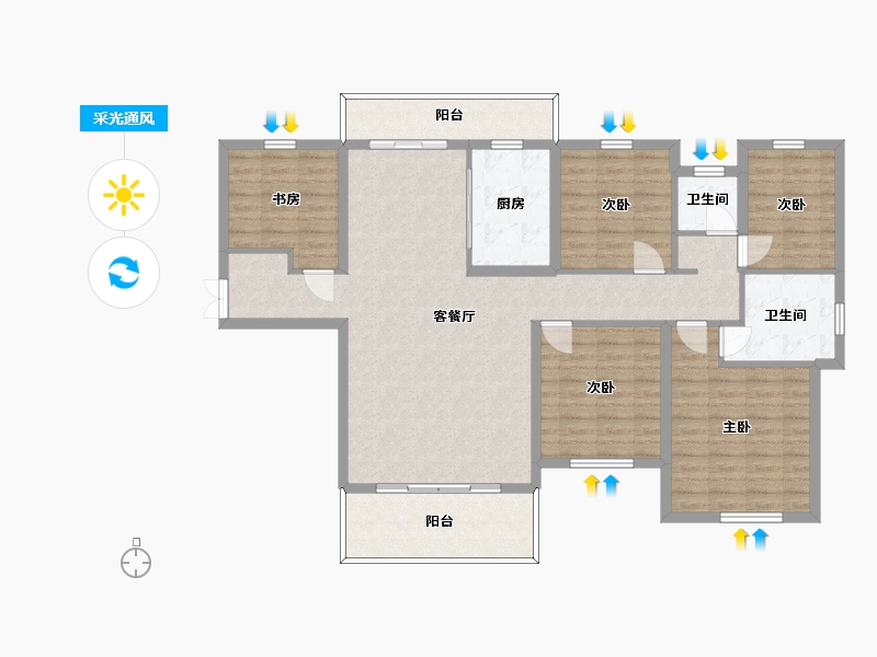 湖南省-长沙市-深业堤亚纳湾E户型161m²-128.80-户型库-采光通风