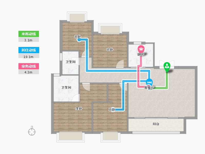 湖南省-长沙市-东原麓印长江A5A6栋142m²-113.61-户型库-动静线