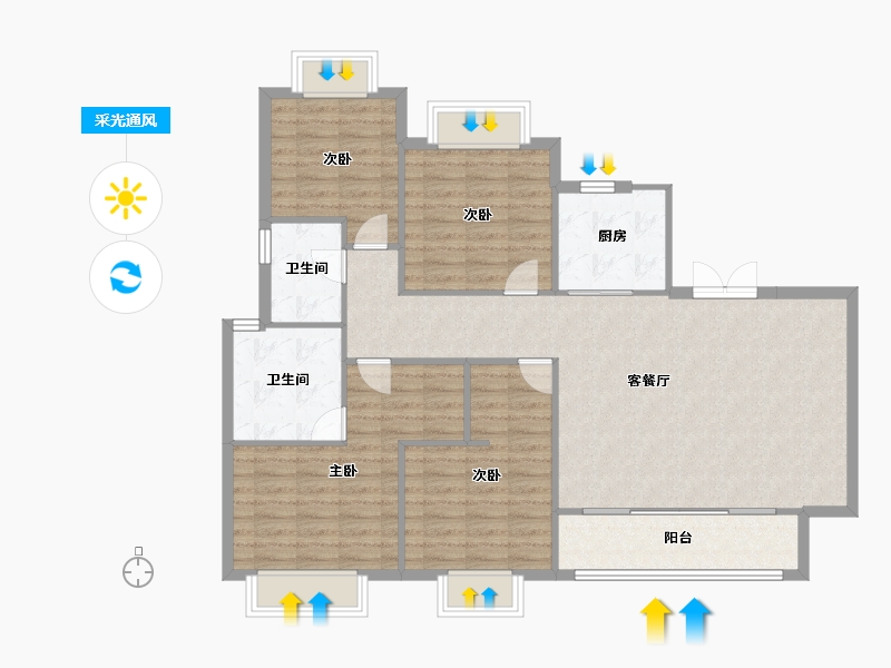 湖南省-长沙市-东原麓印长江A5A6栋142m²-113.61-户型库-采光通风