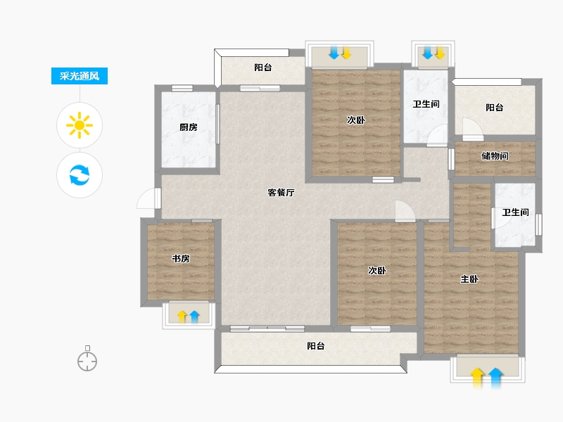 湖南省-长沙市-楚天逸品三期1,7,8,9栋D-1户型168m²-134.74-户型库-采光通风