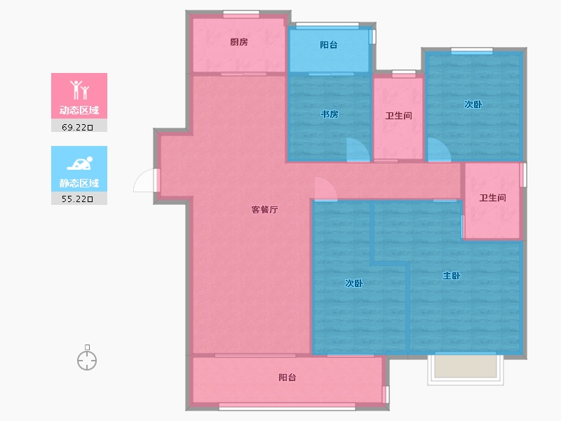 湖南省-长沙市-龙湖碧桂园天宸原著1栋,5栋E户型143m²-114.01-户型库-动静分区