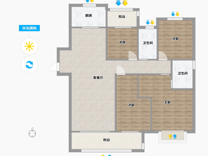 湖南省-长沙市-龙湖碧桂园天宸原著1栋,5栋E户型143m²-114.01-户型库-采光通风