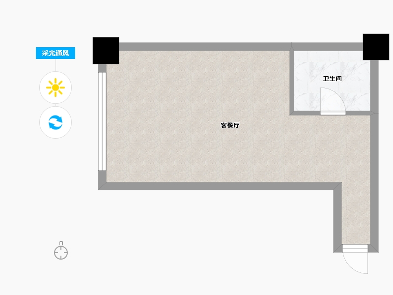 湖南省-长沙市-五一钻界海上银座A户型44m²-35.05-户型库-采光通风