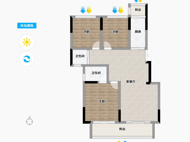 四川省-德阳市-琥珀城-90.85-户型库-采光通风