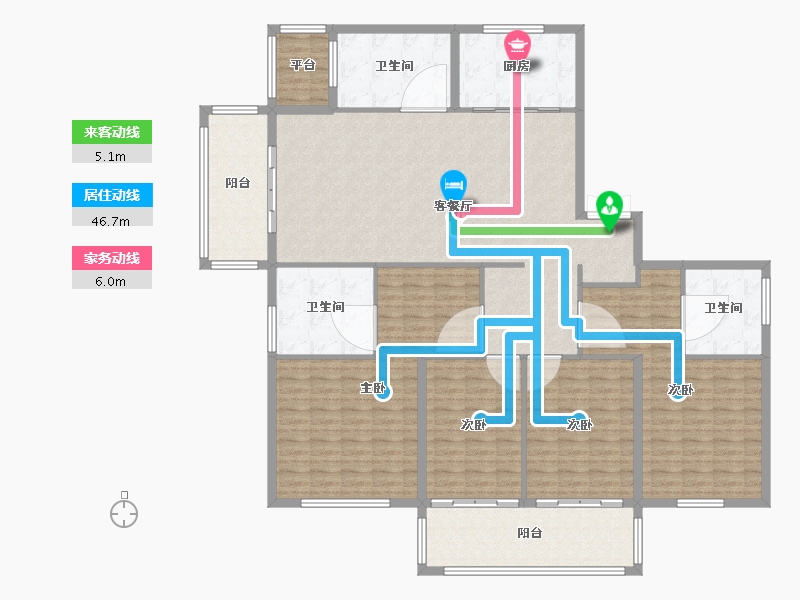 江苏省-南京市-世茂璀璨滨江建面240m²-192.00-户型库-动静线