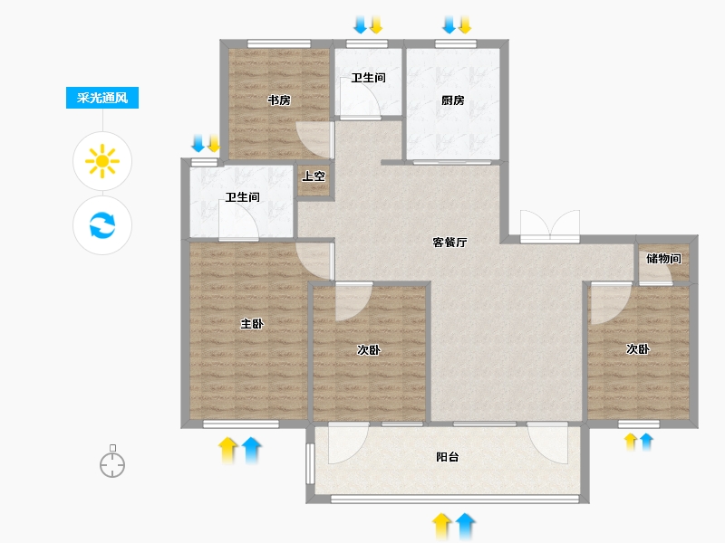 江苏省-南京市-云澜尚府建面168m²-134.41-户型库-采光通风