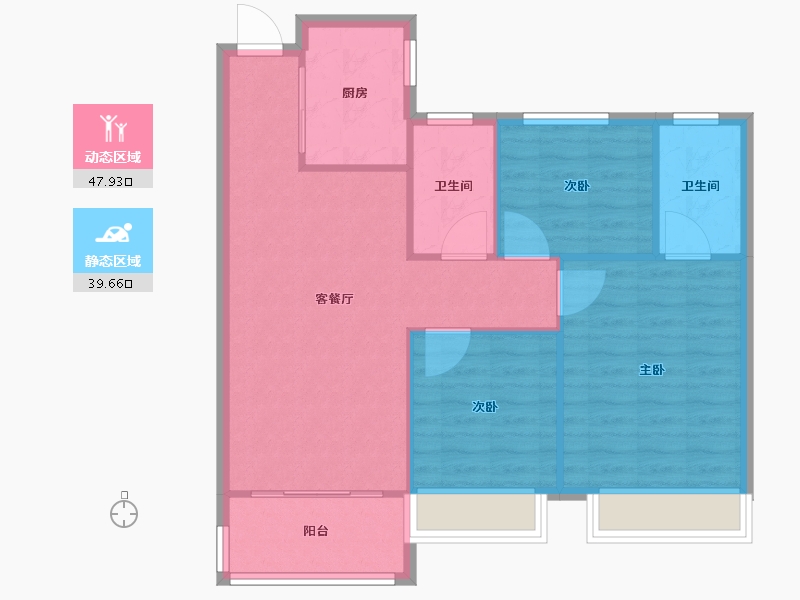 江苏省-南京市-仁恒城市星光建面100m²-80.00-户型库-动静分区