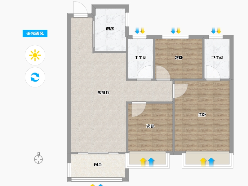 江苏省-南京市-仁恒城市星光建面100m²-80.00-户型库-采光通风