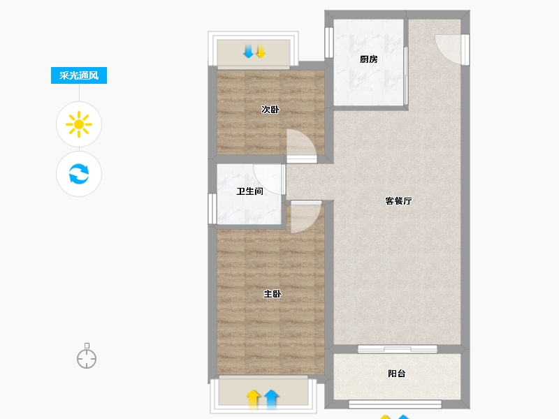 江苏省-南京市-都会澜岸建面78m²-62.40-户型库-采光通风