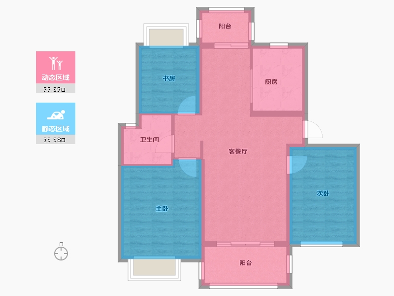 江苏省-南京市-大地伊丽雅特湾建面104m²-81.24-户型库-动静分区