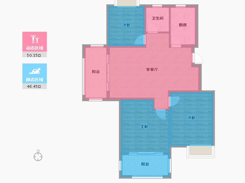 江苏省-南京市-大地伊丽雅特湾建面108m²-86.85-户型库-动静分区