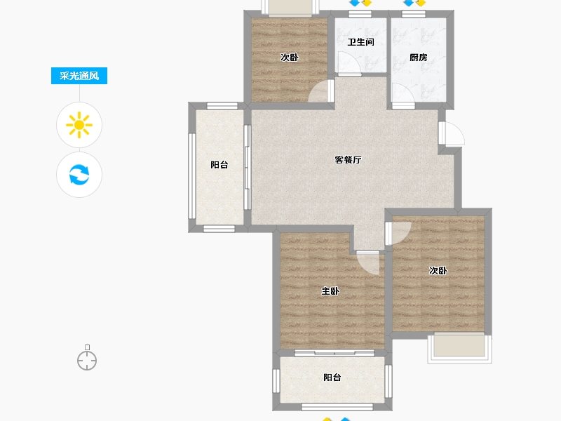 江苏省-南京市-大地伊丽雅特湾建面108m²-86.85-户型库-采光通风