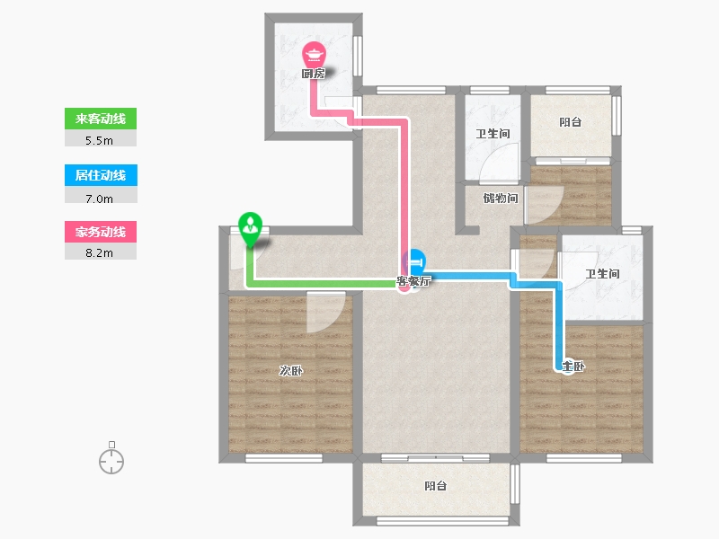 江苏省-南京市-仁恒公园世纪5幢,6幢建面130m²-104.00-户型库-动静线