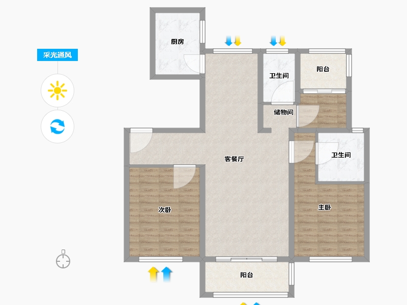 江苏省-南京市-仁恒公园世纪5幢,6幢建面130m²-104.00-户型库-采光通风