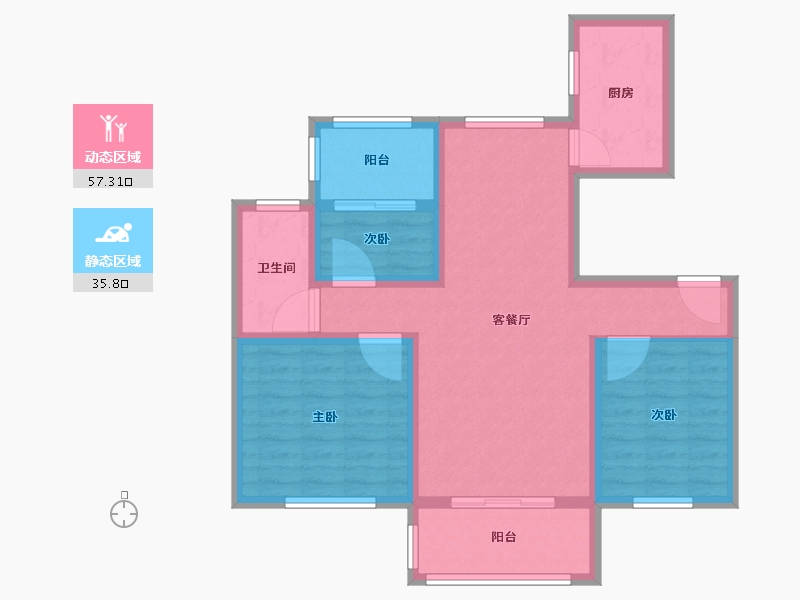 江苏省-南京市-仁恒公园世纪1幢建面103m²-82.41-户型库-动静分区