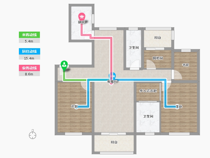 江苏省-南京市-仁恒公园世纪6幢建面152m²-121.61-户型库-动静线