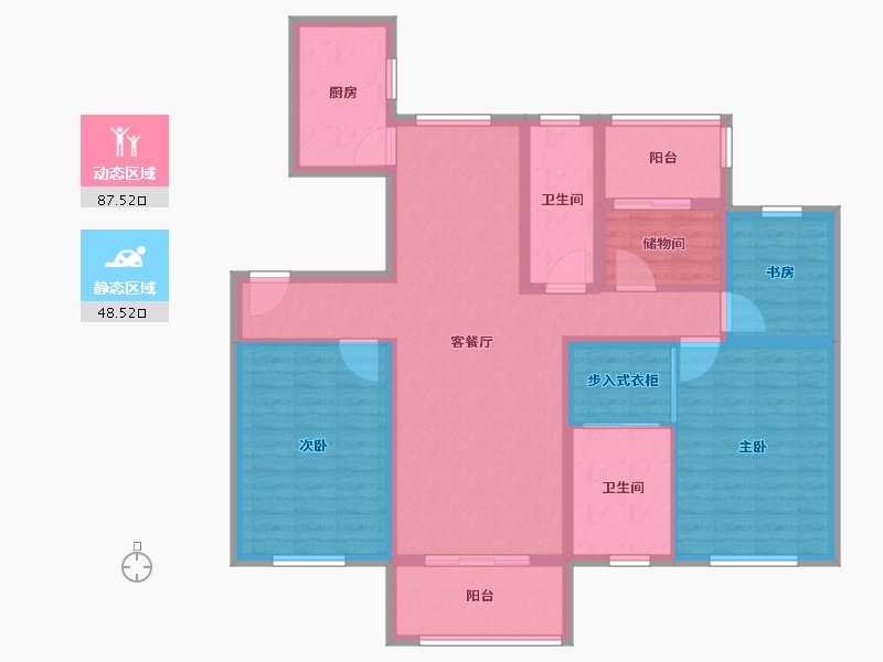 江苏省-南京市-仁恒公园世纪6幢建面152m²-121.61-户型库-动静分区