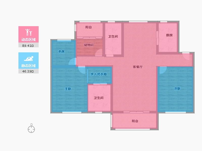 江苏省-南京市-仁恒公园世纪6幢建面152m²-121.60-户型库-动静分区