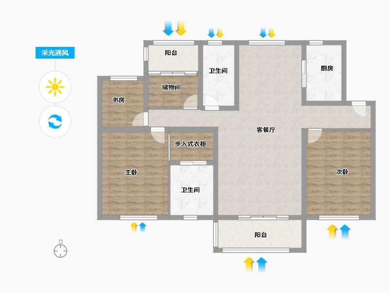 江苏省-南京市-仁恒公园世纪6幢建面152m²-121.60-户型库-采光通风