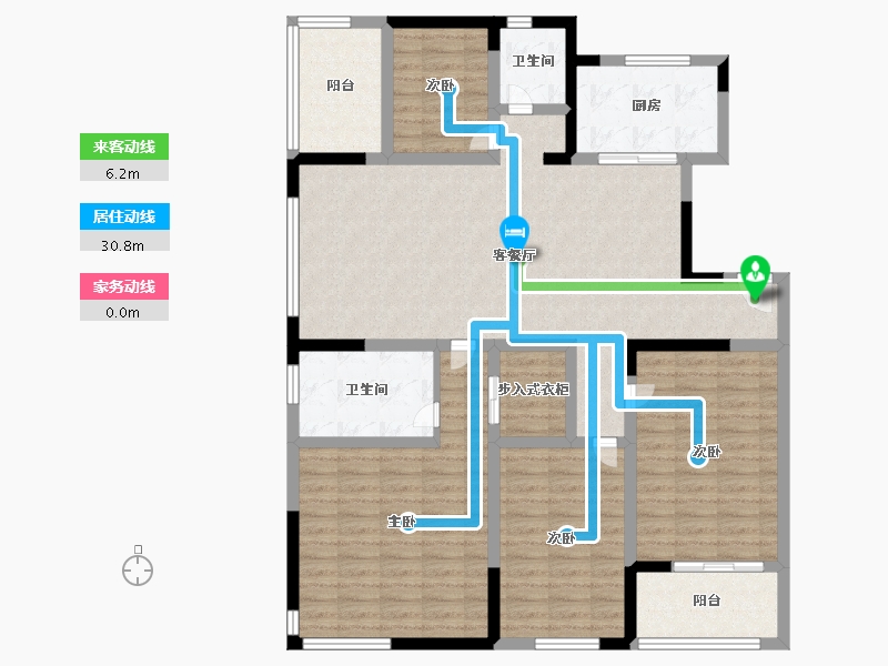 江苏省-南京市-仁恒公园世纪6幢建面157m²-125.60-户型库-动静线