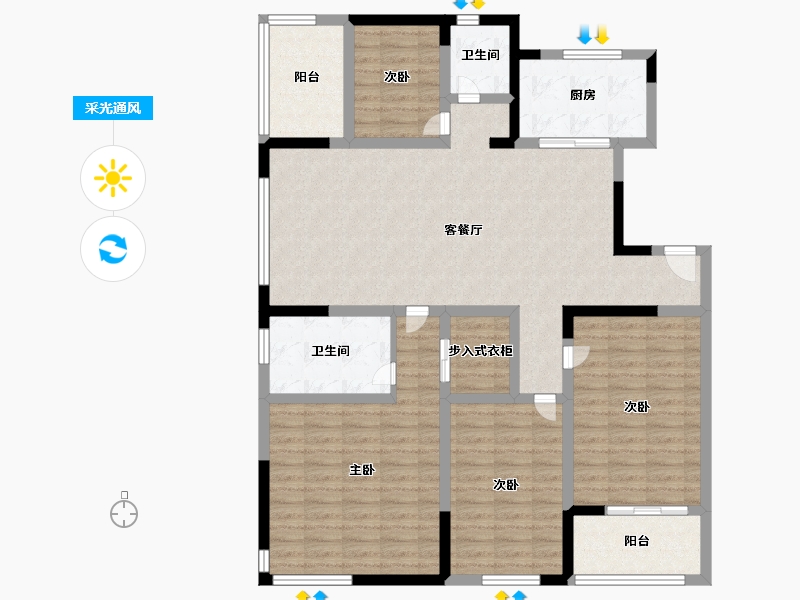 江苏省-南京市-仁恒公园世纪6幢建面157m²-125.60-户型库-采光通风