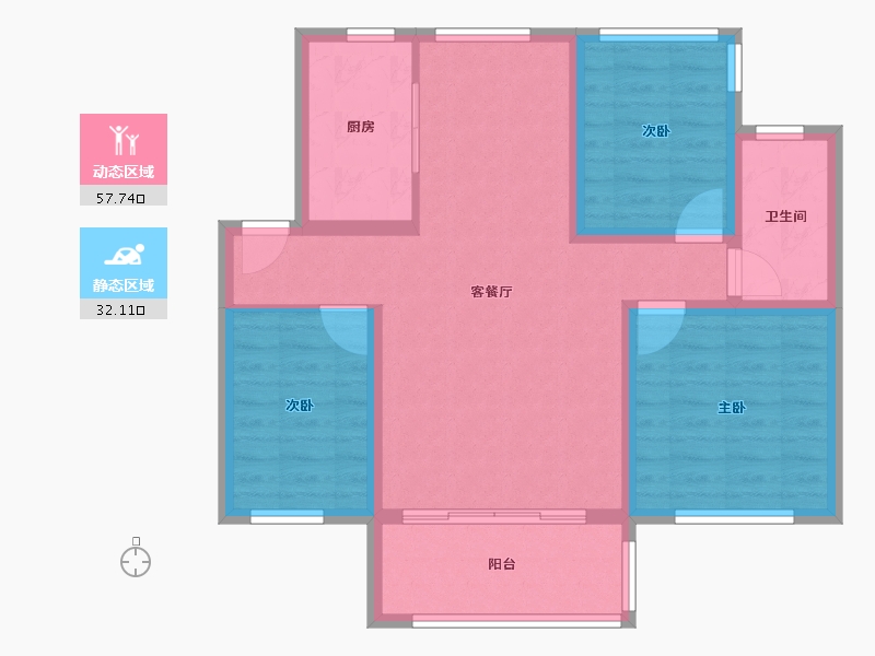 江苏省-南京市-仁恒公园世纪1幢建面100m²-80.00-户型库-动静分区