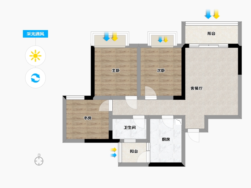 四川省-成都市-空港云尚建面90m2-66.57-户型库-采光通风