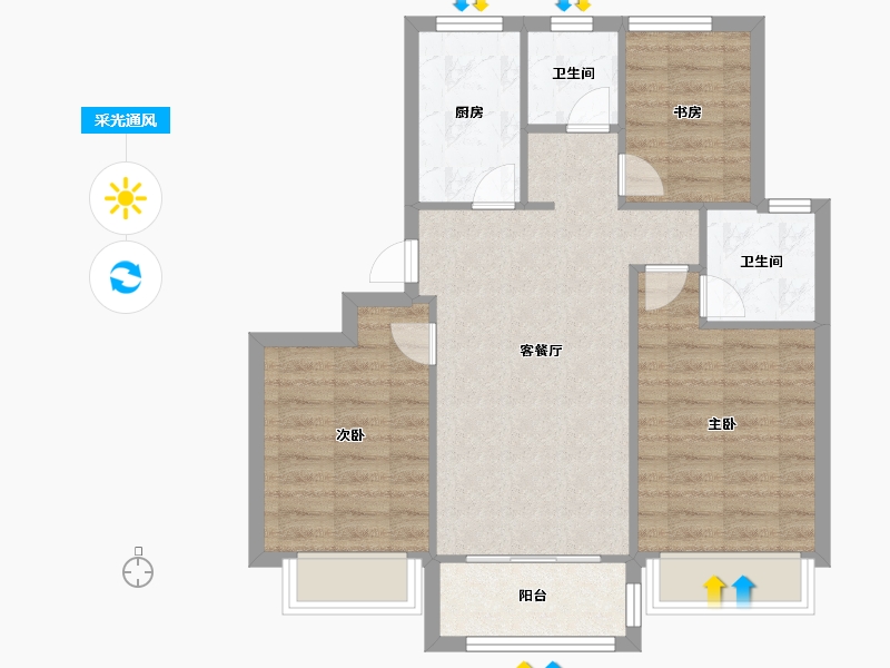 江苏省-南京市-山语隽府6幢,12幢,13幢建面88m²-70.40-户型库-采光通风