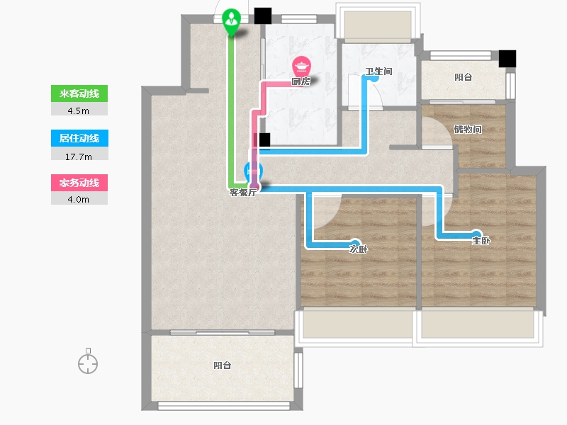 江苏省-南京市-葛洲坝融创紫郡府建面96m²-76.80-户型库-动静线