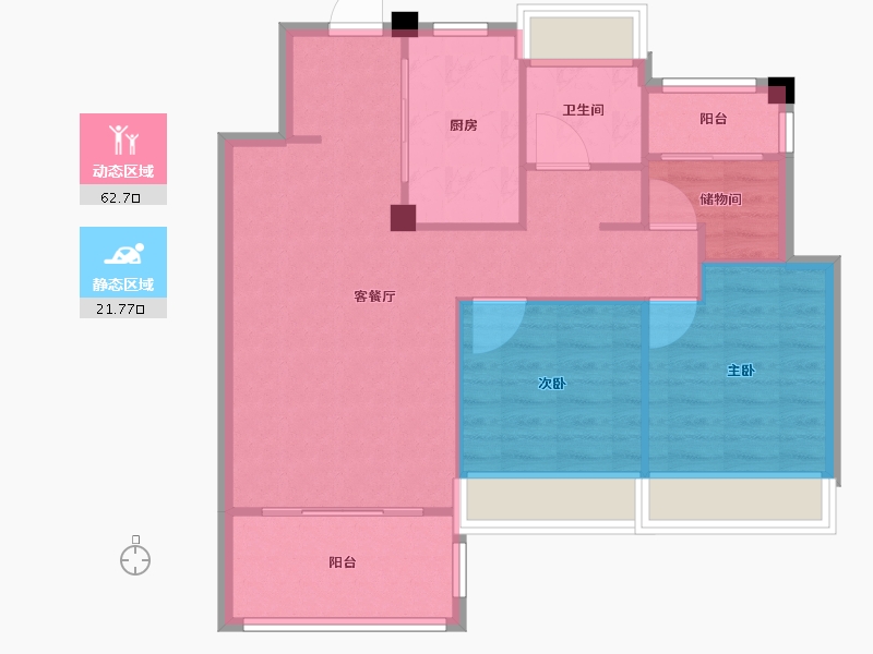 江苏省-南京市-葛洲坝融创紫郡府建面96m²-76.80-户型库-动静分区