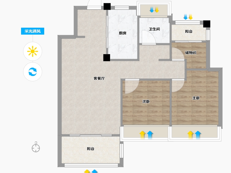 江苏省-南京市-葛洲坝融创紫郡府建面96m²-76.80-户型库-采光通风