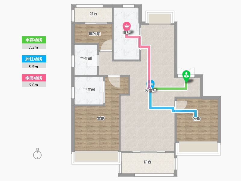 江苏省-南京市-葛洲坝融创紫郡府建面124m²-99.20-户型库-动静线